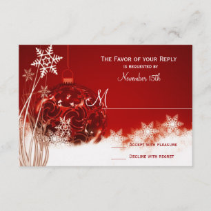 Red White Christmas Holiday Wedding RSVP Karten