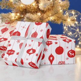 Red White Christmas Ornament Bauble Muster Geschenkpapier