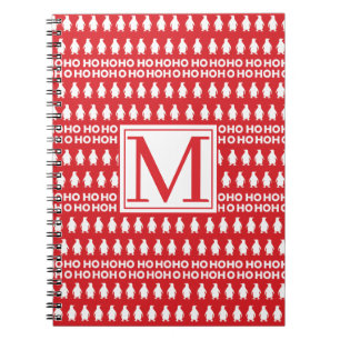 Red White Christmas Penguins HOHOHOHO Monogram Notizblock