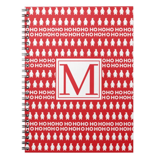 Red White Christmas Penguins HOHOHOHO Monogram Notizblock (Vorderseite)
