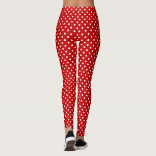Red & White Christmas Polka Dot Pattern Long Leggings