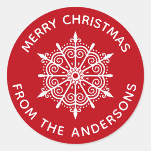 Red White Christmas Snowflake Umschlag Aufkleber