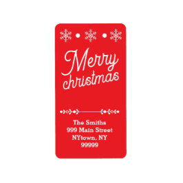Red White Christmas Snowflakes Pattern Serif Text  Adressaufkleber