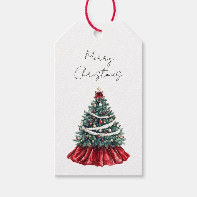 Red White Christmas Tree Geschenkanhänger (Vorderseite)