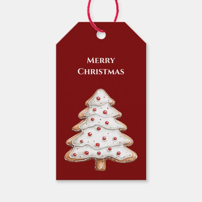 Red White Christmas Tree Geschenkanhänger (Vorderseite)