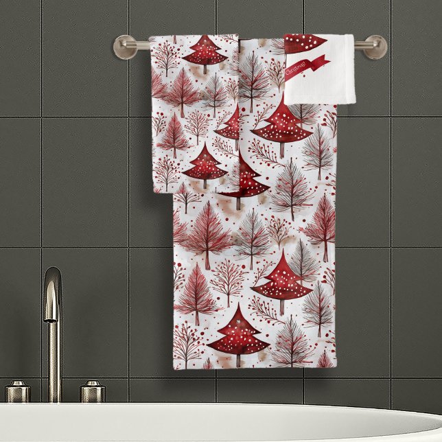 Red White Christmas Tree Pattern#4 ID1009 Badhandtuch Set (Von Creator hochgeladen)