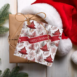 Red White Christmas Tree Pattern#4 ID1009 Geschenkanhänger