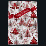 Red White Christmas Tree Pattern#4 ID1009 Mittlere Geschenktüte<br><div class="desc">Genießen Sie die Wärme und den Charme der Urlaubssaison mit diesem atemberaubenden Weihnachtsbaummuster, das in einem rustikalen Stil entworfen wurde. Der faszinierende Aquarelleffekt verleiht jedem Baum einen einzigartigen und künstlerischen Flair, während die farbenfrohe Farbpalette aus tiefrot, walnussbraun und knusprig weiß die gemütliche Atmosphäre einer Winterhütte anregt. Dieses Geschenksack-Design ist ideal,...</div>