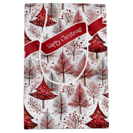 Red White Christmas Tree Pattern#4 ID1009 Mittlere Geschenktüte