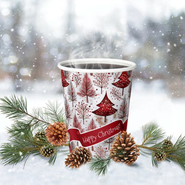 Red White Christmas Tree Pattern#4 ID1009 Pappbecher (Von Creator hochgeladen)