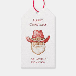 Red White Christmas Western Cowboy Santa Geschenkanhänger