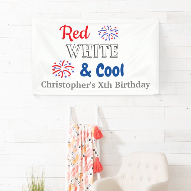 Red White & Cool 4. Juli Geburtstag Banner (Insitu)