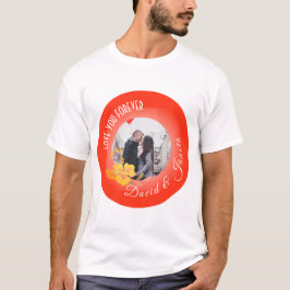 Red White Couple Foto Name Modern Valentinstag T-Shirt