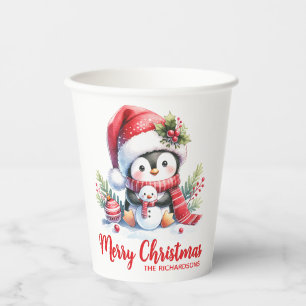 Red White Custom Niedlich Pinguin Frohe Weihnachte Pappbecher