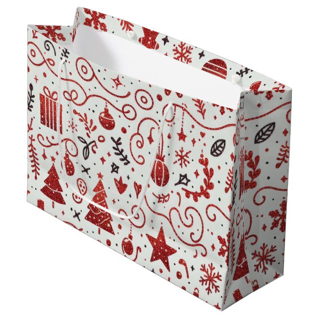 Red White Decorative Holiday Geschenktasche Große Geschenktüte (Vorderseite Schrägansicht)