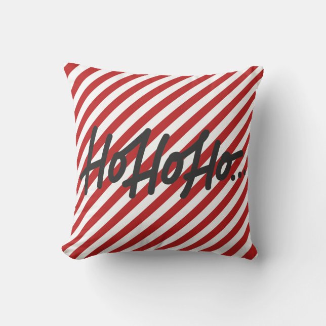 Red White Diagonal Stripes Holiday Christmas HO HO Kissen (Vorderseite)