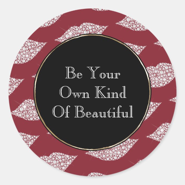 Red White Diamond Lippen Runder Aufkleber (Vorderseite)