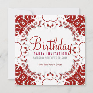Red White digi-Lace Party Geburtstag Einladung