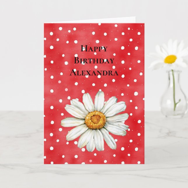 Red White Dots Daisy Flower Birthday Karte (Kleine Pflanze)