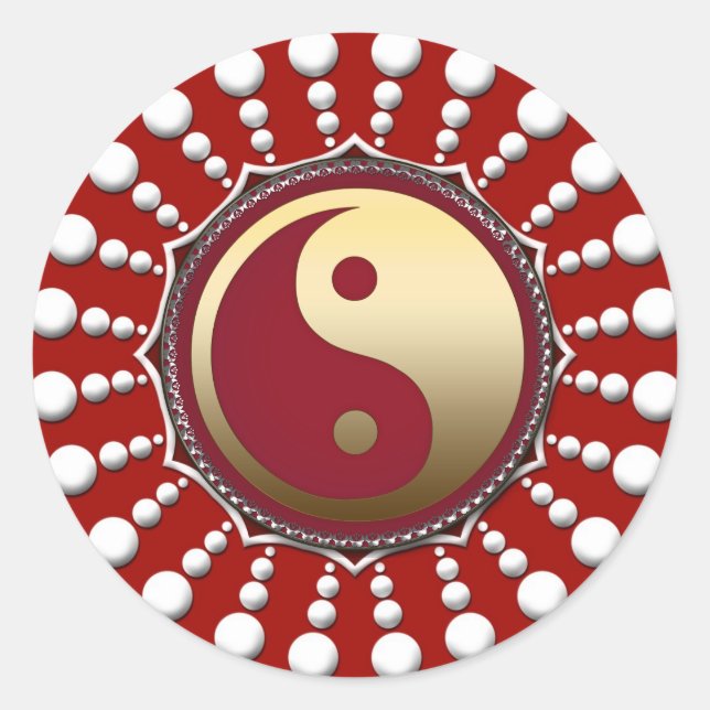 Red&White Dots Golden Yin Yang Sticker (Vorderseite)