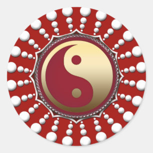 Red&White Dots Golden Yin Yang Sticker