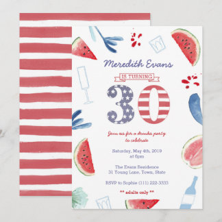 Red White Drinks Party zum 30. Geburtstag Einladung