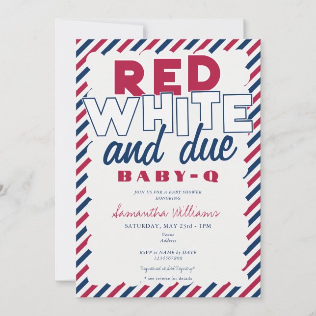 Red White & Due 4. Juli BABY-Q GRILLEN Baby Shower Einladung (Vorderseite)