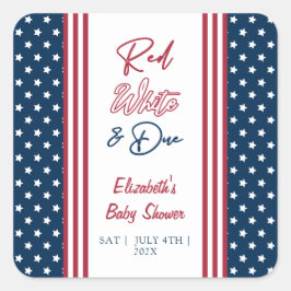 Red White & Due 4. Juli Babydusche Quadratischer Aufkleber