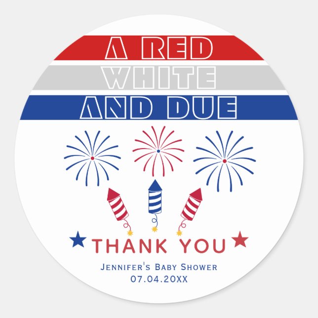Red White Due 4. Juli Feuerwehr Baby Dusche Runder Aufkleber (Vorderseite)