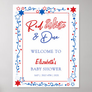Red White & Due Baby Dusche Begrüßungszeichen Poster