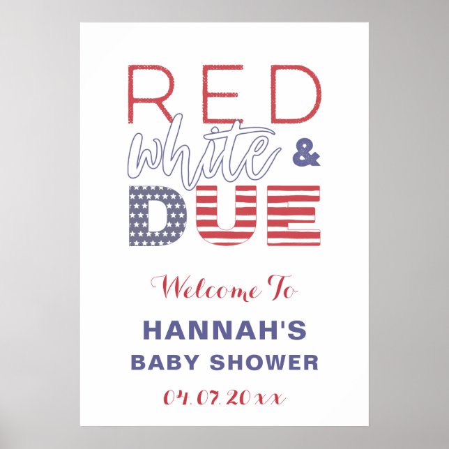 Red White & DUE Baby Dusche Party Begrüßungspaket Poster (Vorne)