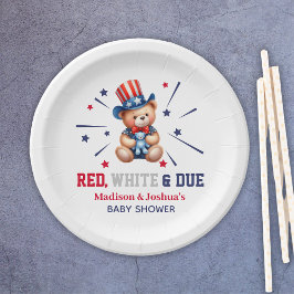 Red White Due Bear 4. Juli Babydusche Pappteller