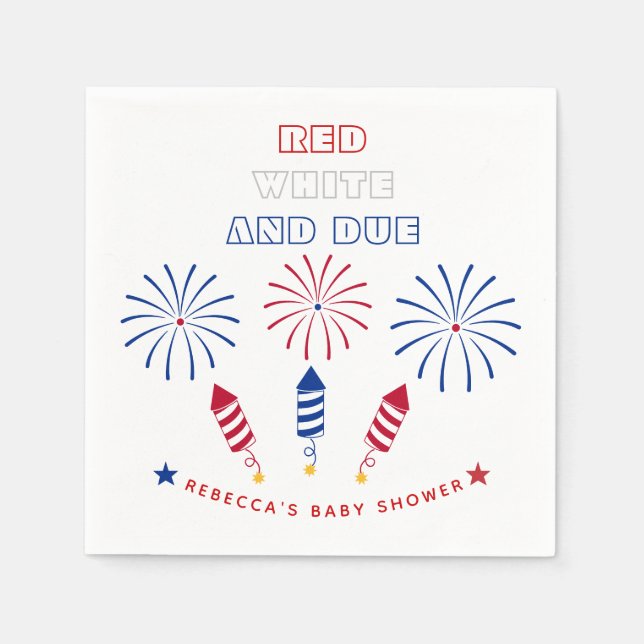 Red White Due Fourth July Feuerklappern Baby Dusch Serviette (Vorderseite)