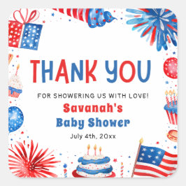 Red, White & Due Gender Neutral Baby Shower Quadratischer Aufkleber