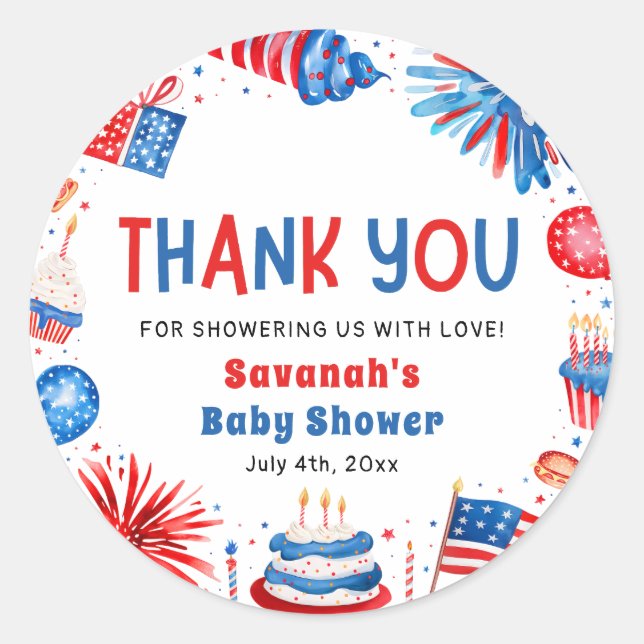 Red, White & Due Gender Neutral Baby Shower Runder Aufkleber (Vorderseite)