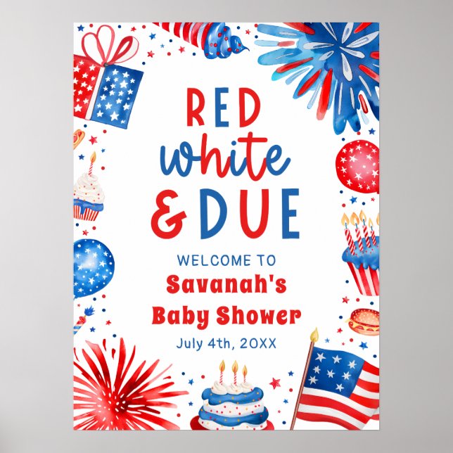 Red White & Due Gender Neutral Baby Shower Welcome Poster (Vorne)