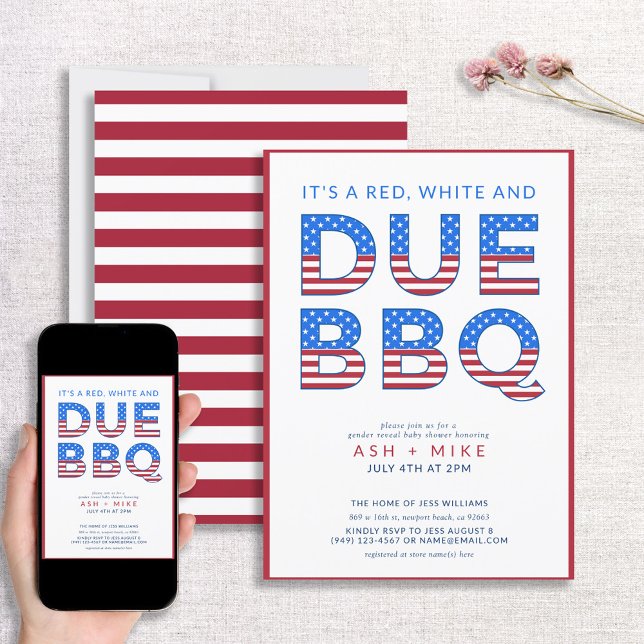 Red White & Due GRILLEN Gender Reveal Baby Dusche Einladung (Von Creator hochgeladen)