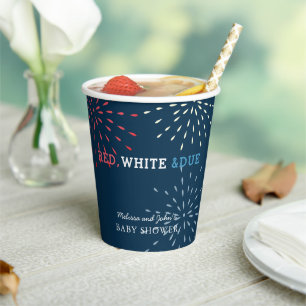 Red, White & Due July 4. Feuerwerk Babydusche Pappbecher