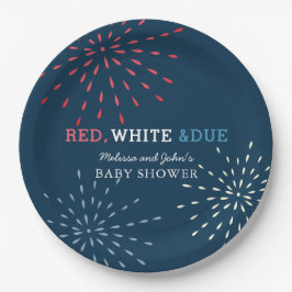 Red, White & Due July 4. Feuerwerk Babydusche Pappteller