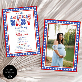 Red White & Due Stars 4. Juli Babydusche Einladung
