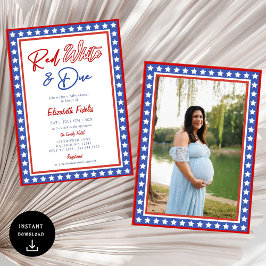 Red White & Due Stars 4. Juli Babydusche Einladung