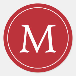 Red White Elegant Monogram Weihnachtsfeiertag Runder Aufkleber