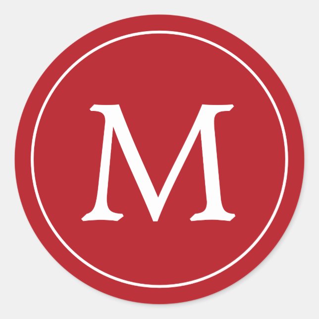 Red White Elegant Monogram Weihnachtsfeiertag Runder Aufkleber (Vorderseite)