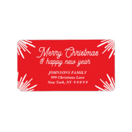 Red White Festive Merry Christmas Rays cursive tex Adressaufkleber