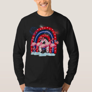 Red White Flamingo Feuerwerk Regenbogen 4. Juli T-Shirt