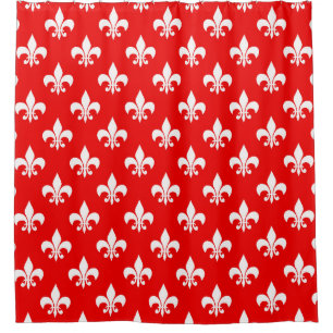 Red White Fleur-de-lis Duschvorhang