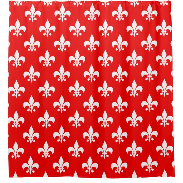 Red White Fleur-de-lis Duschvorhang (Vorderseite)