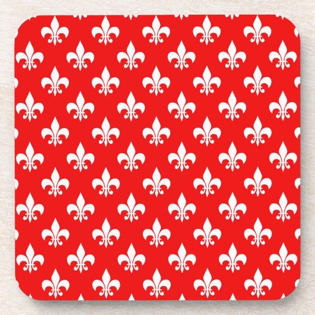 Red White Fleur-de-lis Getränkeuntersetzer (Vorderseite)