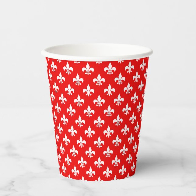 Red White Fleur-de-lis Pappbecher (Vorderseite)