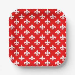 Red White Fleur-de-lis Pappteller